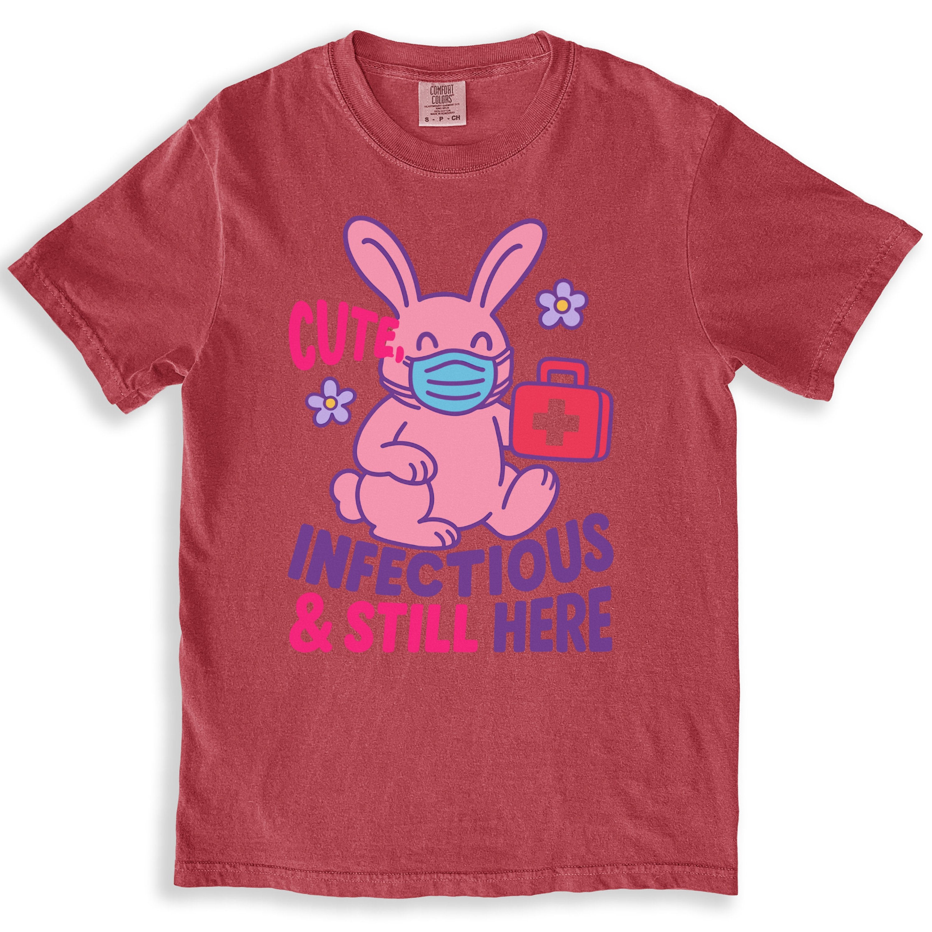 Cute Infectious Still Here Rabbit with Face Mask T-Shirts