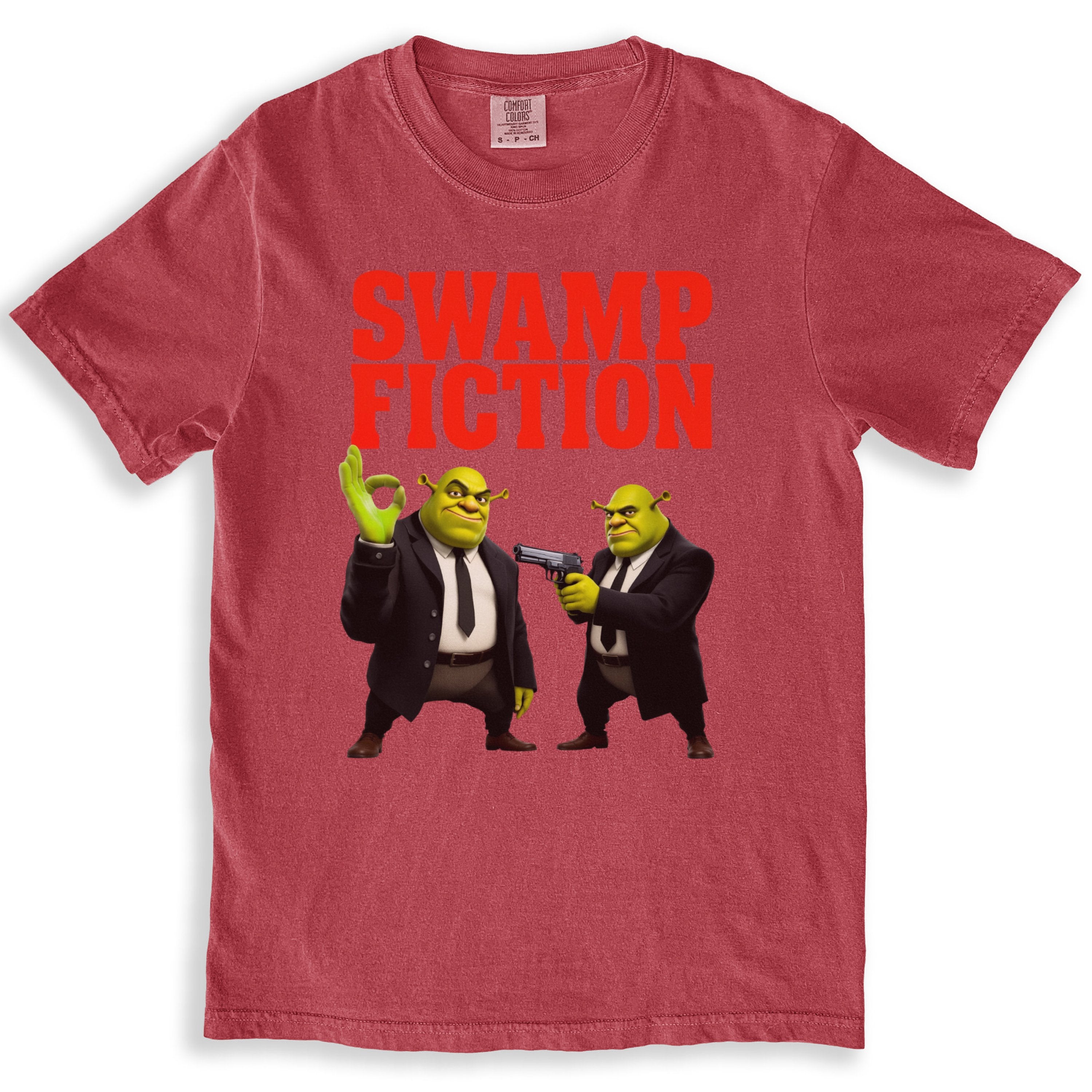 Swamp Fiction Two Shreks with Guns Image Design T-Shirts