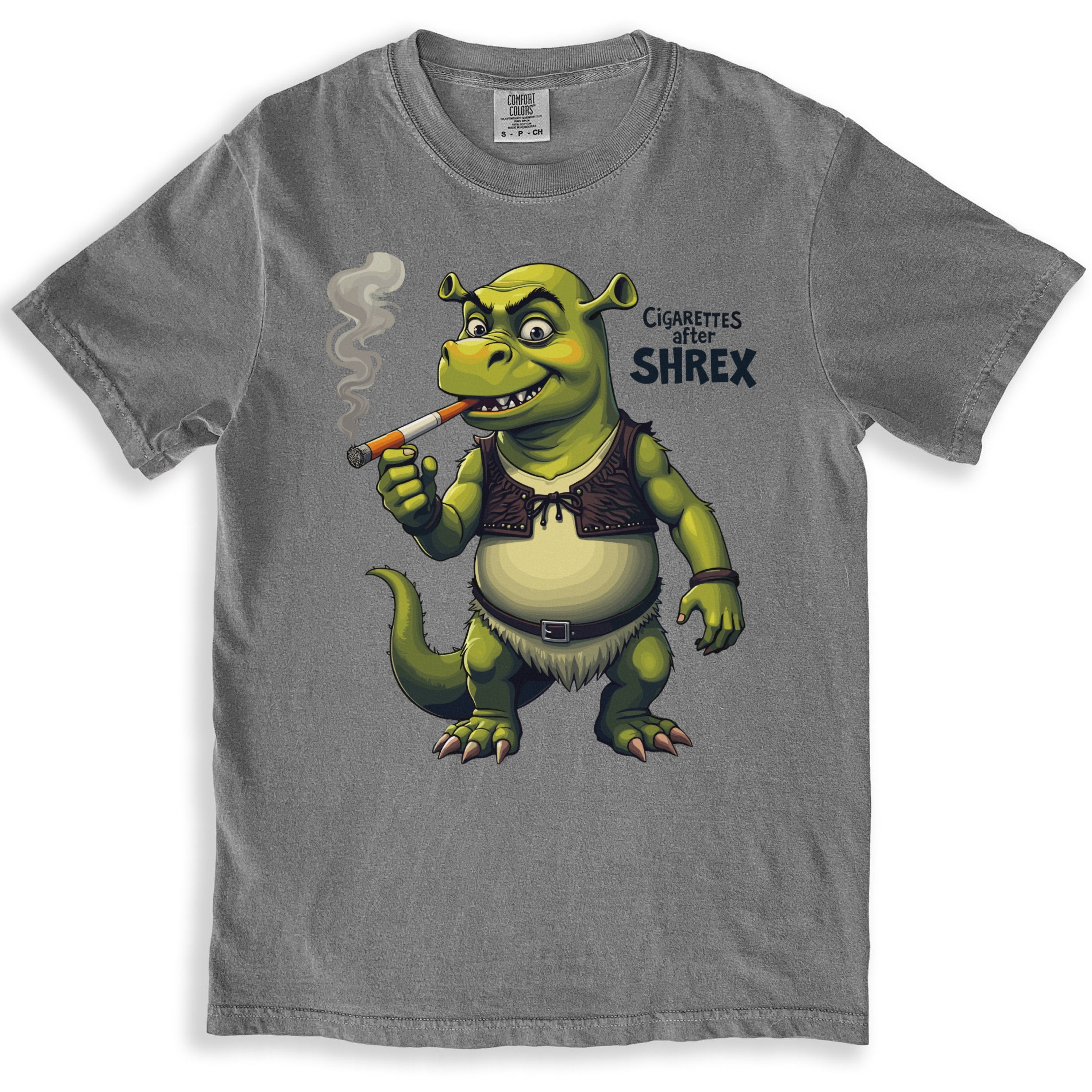 Humorous Shrex Smoking Graphic Tee Shirt product type